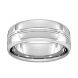 Goldsmiths 8mm Slight Court Standard Grooved Polished Finish Wedding Ring In 950  Palladium - Ring Size U