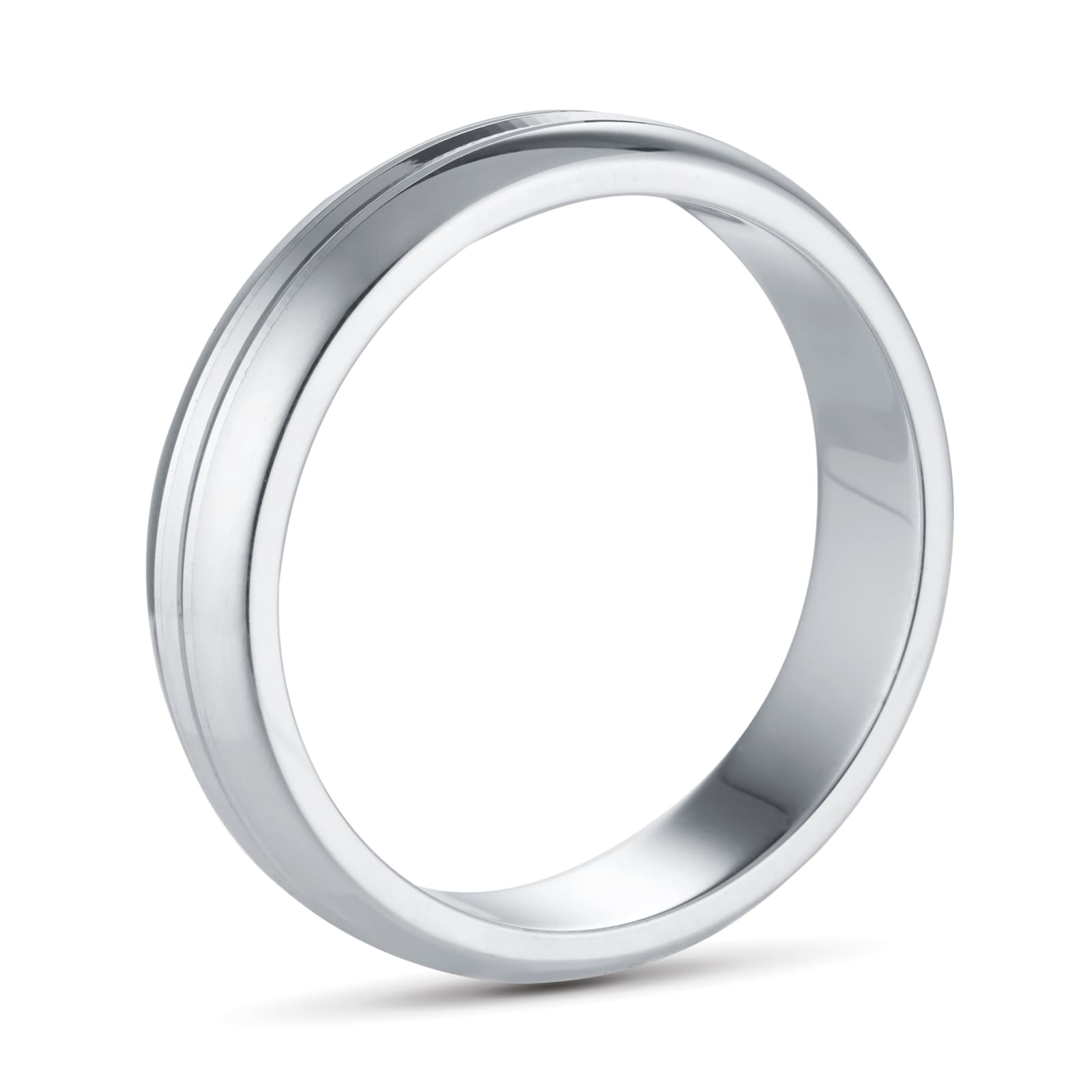 Goldsmiths 4mm D Shape Standard Grooved Polished Finish Wedding Ring In 9 Carat White Gold