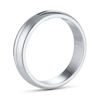 Goldsmiths 4mm D Shape Standard Grooved Polished Finish Wedding Ring In 9 Carat White Gold