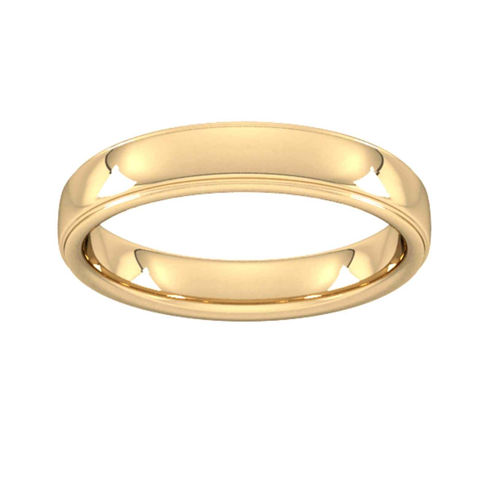 4mm Slight Court Standard Polished Finish With Grooves Wedding Ring In 9 Carat Yellow Gold - Ring Size I