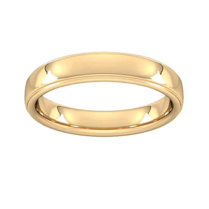 Goldsmiths 4mm Slight Court Standard Polished Finish With Grooves Wedding Ring In 9 Carat Yellow Gold - Ring Size P