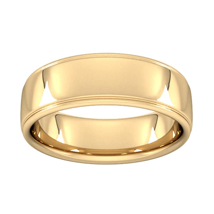 Goldsmiths 7mm Slight Court Standard Polished Finish With Grooves Wedding Ring In 9 Carat Yellow Gold - Ring Size Q