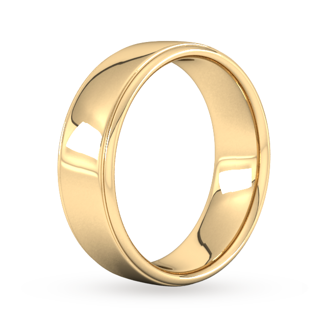 Goldsmiths 7mm Slight Court Standard Polished Finish With Grooves Wedding Ring In 9 Carat Yellow Gold