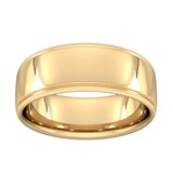 Goldsmiths 8mm Slight Court Standard Polished Finish With Grooves Wedding Ring In 9 Carat Yellow Gold - Ring Size Q