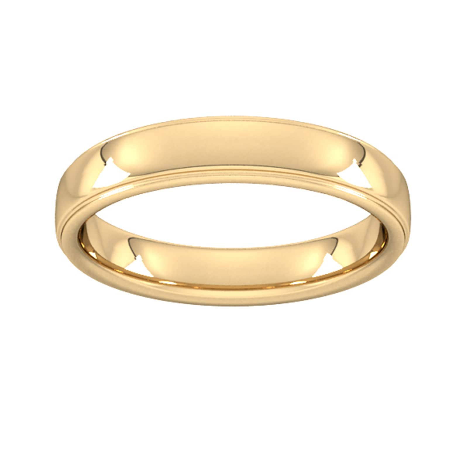 4mm Slight Court Heavy Polished Finish With Grooves Wedding Ring In 9 Carat Yellow Gold - Ring Size V