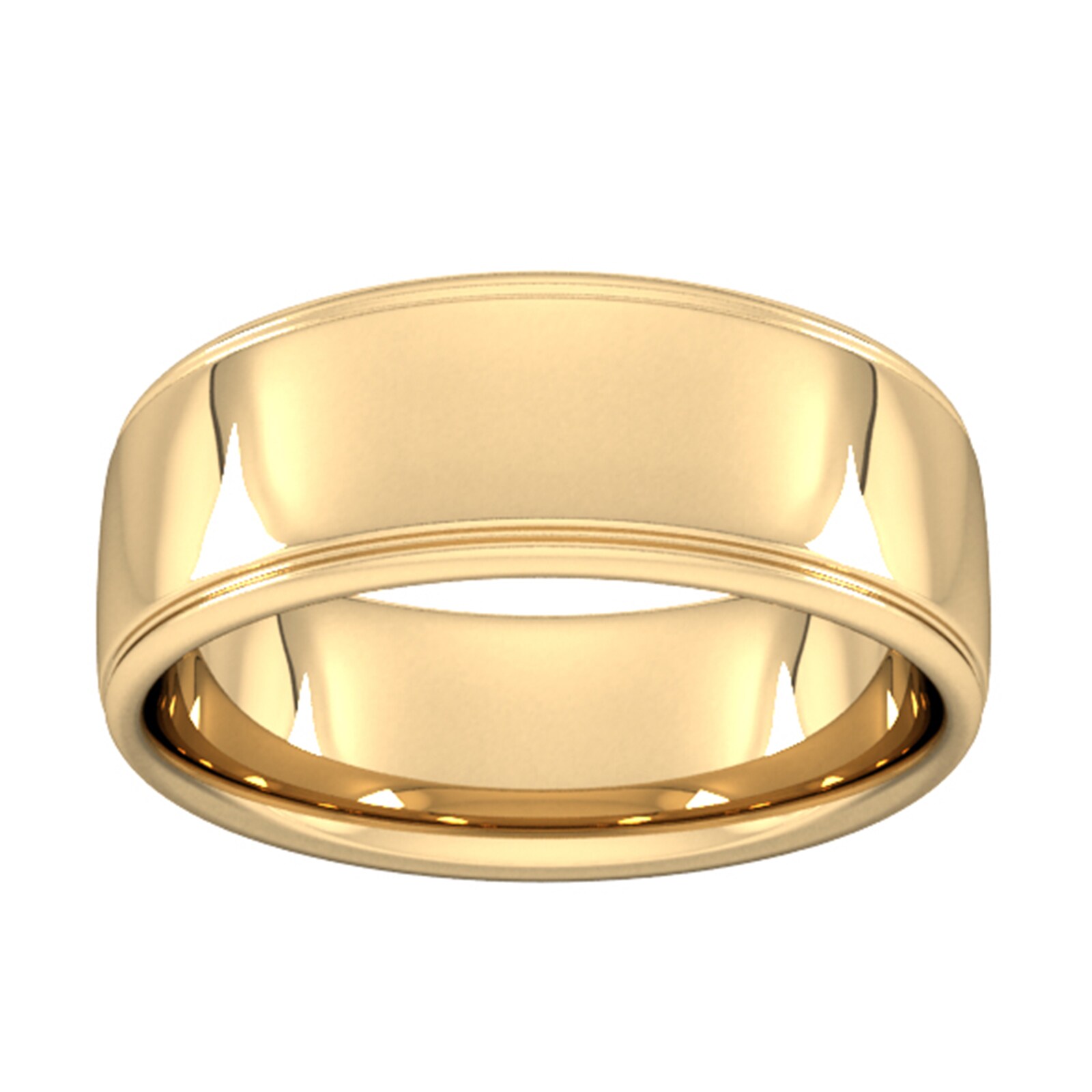Goldsmiths 8mm Slight Court Heavy Polished Finish With Grooves Wedding Ring In 9 Carat Yellow Gold