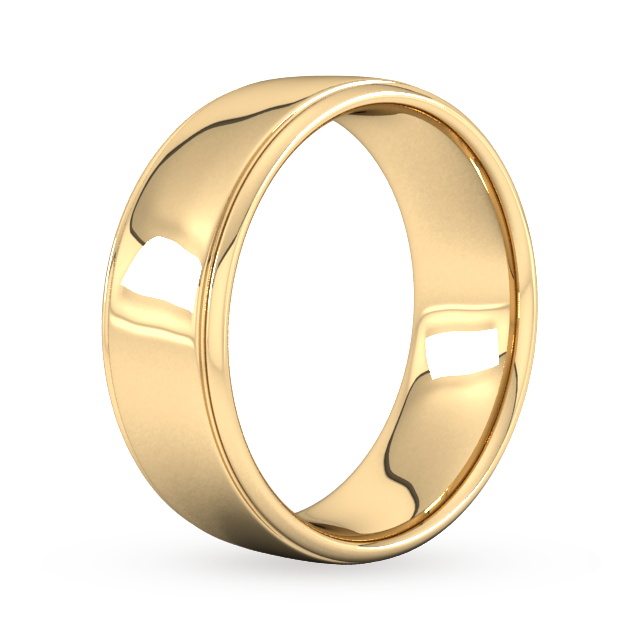 Goldsmiths 8mm Slight Court Heavy Polished Finish With Grooves Wedding Ring In 9 Carat Yellow Gold