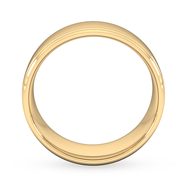Goldsmiths 8mm Slight Court Heavy Polished Finish With Grooves Wedding Ring In 9 Carat Yellow Gold