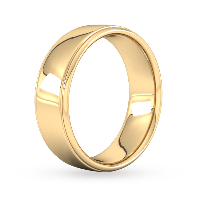Goldsmiths 7mm Slight Court Extra Heavy Polished Finish With Grooves Wedding Ring In 9 Carat Yellow Gold