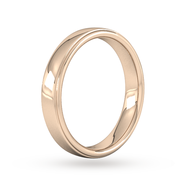 Goldsmiths 4mm Slight Court Standard Polished Finish With Grooves Wedding Ring In 9 Carat Rose Gold