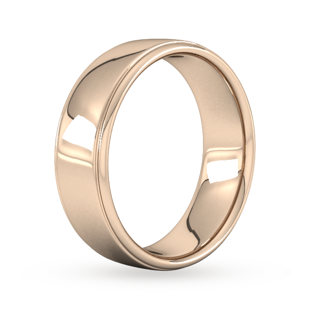 Goldsmiths 7mm Slight Court Standard Polished Finish With Grooves Wedding Ring In 9 Carat Rose Gold