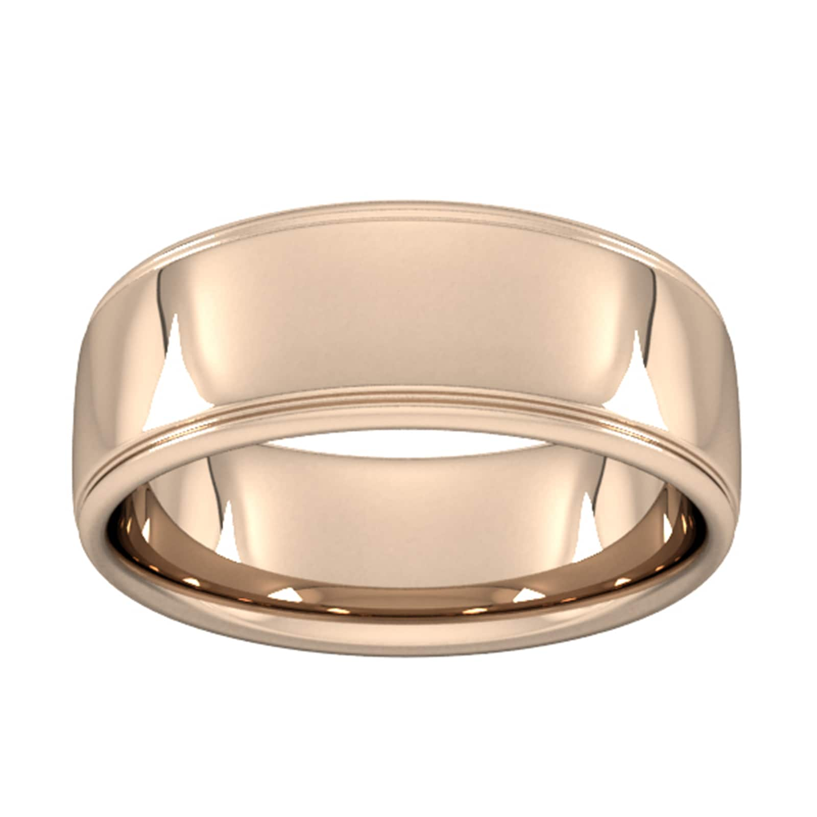 8mm Slight Court Standard Polished Finish With Grooves Wedding Ring In 9 Carat Rose Gold - Ring Size G