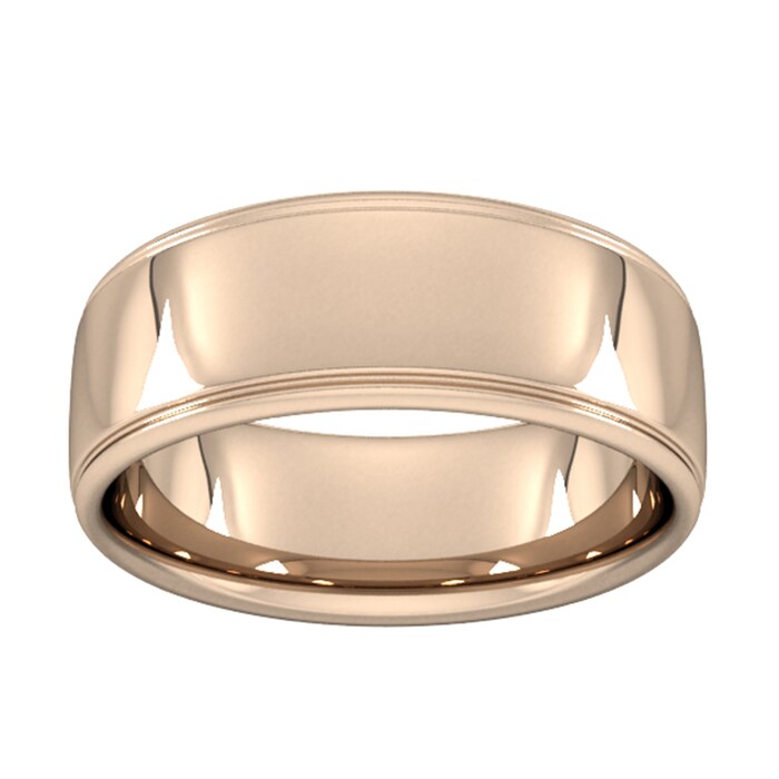 Goldsmiths 8mm Slight Court Standard Polished Finish With Grooves Wedding Ring In 9 Carat Rose Gold