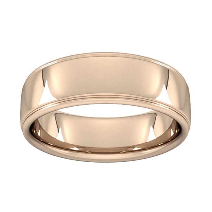 Goldsmiths 7mm Slight Court Heavy Polished Finish With Grooves Wedding Ring In 9 Carat Rose Gold