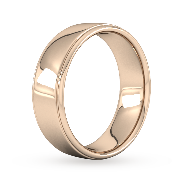 Goldsmiths 7mm Slight Court Heavy Polished Finish With Grooves Wedding Ring In 9 Carat Rose Gold