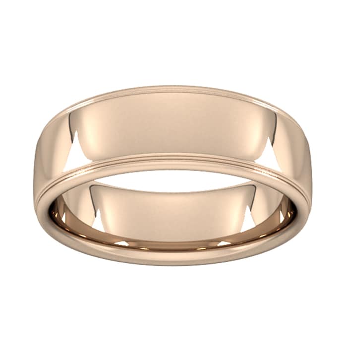 Goldsmiths 7mm Slight Court Extra Heavy Polished Finish With Grooves Wedding Ring In 9 Carat Rose Gold - Ring Size Q