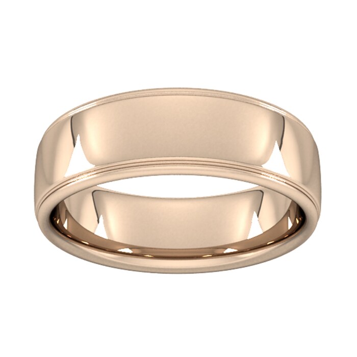 Goldsmiths 7mm Slight Court Extra Heavy Polished Finish With Grooves Wedding Ring In 9 Carat Rose Gold