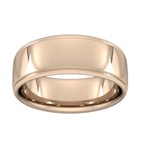 Goldsmiths 8mm Slight Court Extra Heavy Polished Finish With Grooves Wedding Ring In 9 Carat Rose Gold - Ring Size Q