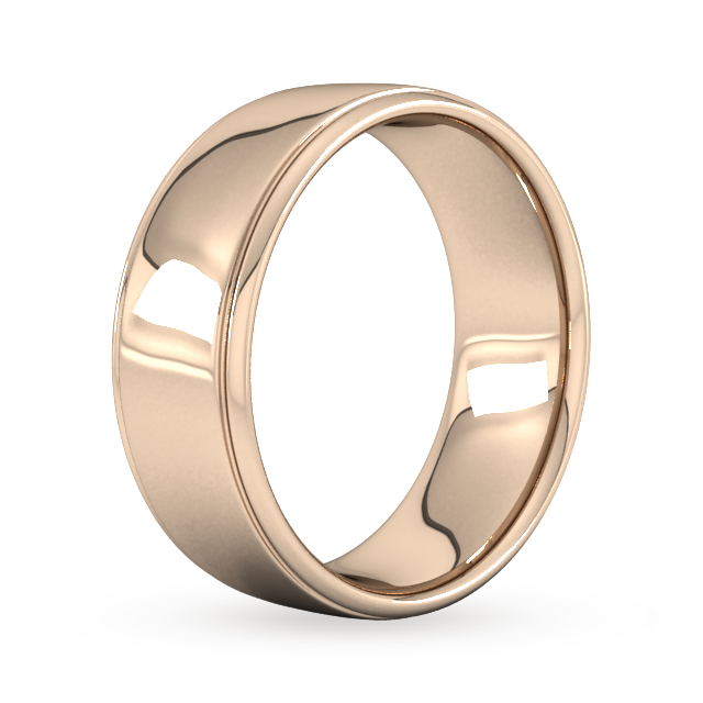 Goldsmiths 8mm Slight Court Extra Heavy Polished Finish With Grooves Wedding Ring In 9 Carat Rose Gold - Ring Size P