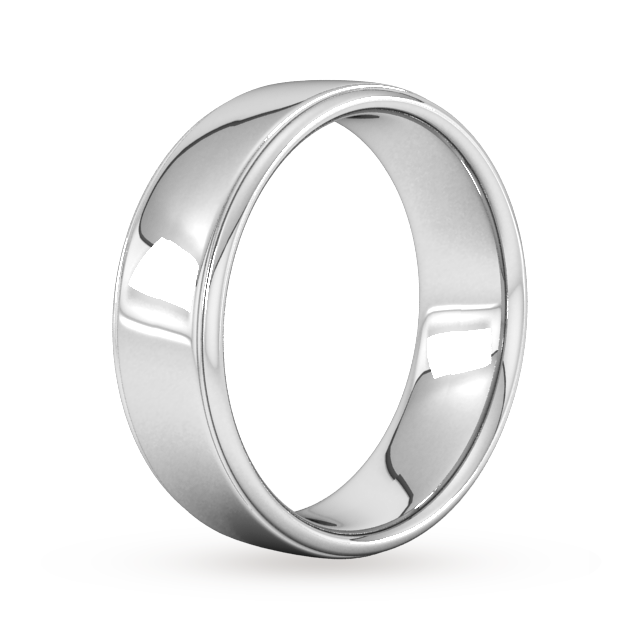 Goldsmiths 7mm Slight Court Heavy Polished Finish With Grooves Wedding Ring In 18 Carat White Gold - Ring Size S