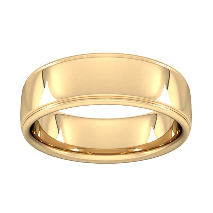 Goldsmiths 7mm Slight Court Standard Polished Finish With Grooves Wedding Ring In 18 Carat Yellow Gold