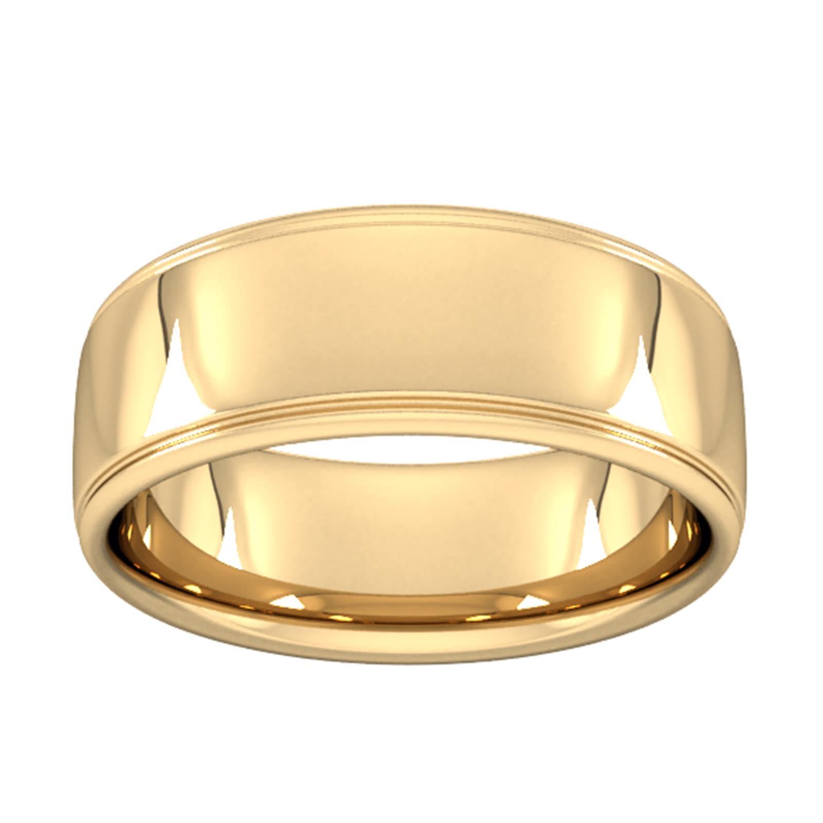 8mm Slight Court Standard Polished Finish With Grooves Wedding Ring In 18 Carat Yellow Gold - Ring Size L