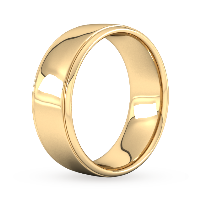 Goldsmiths 8mm Slight Court Standard Polished Finish With Grooves Wedding Ring In 18 Carat Yellow Gold - Ring Size Q