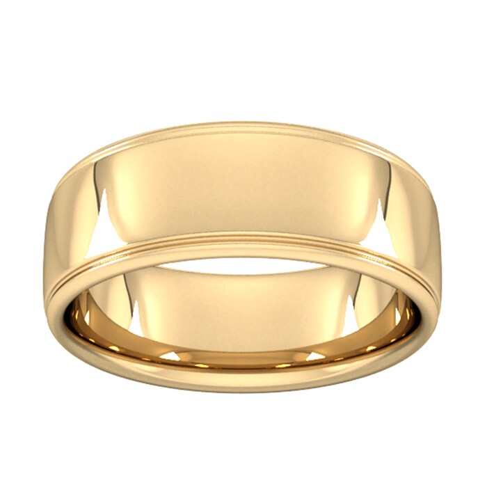 Goldsmiths 8mm Slight Court Extra Heavy Polished Finish With Grooves Wedding Ring In 18 Carat Yellow Gold