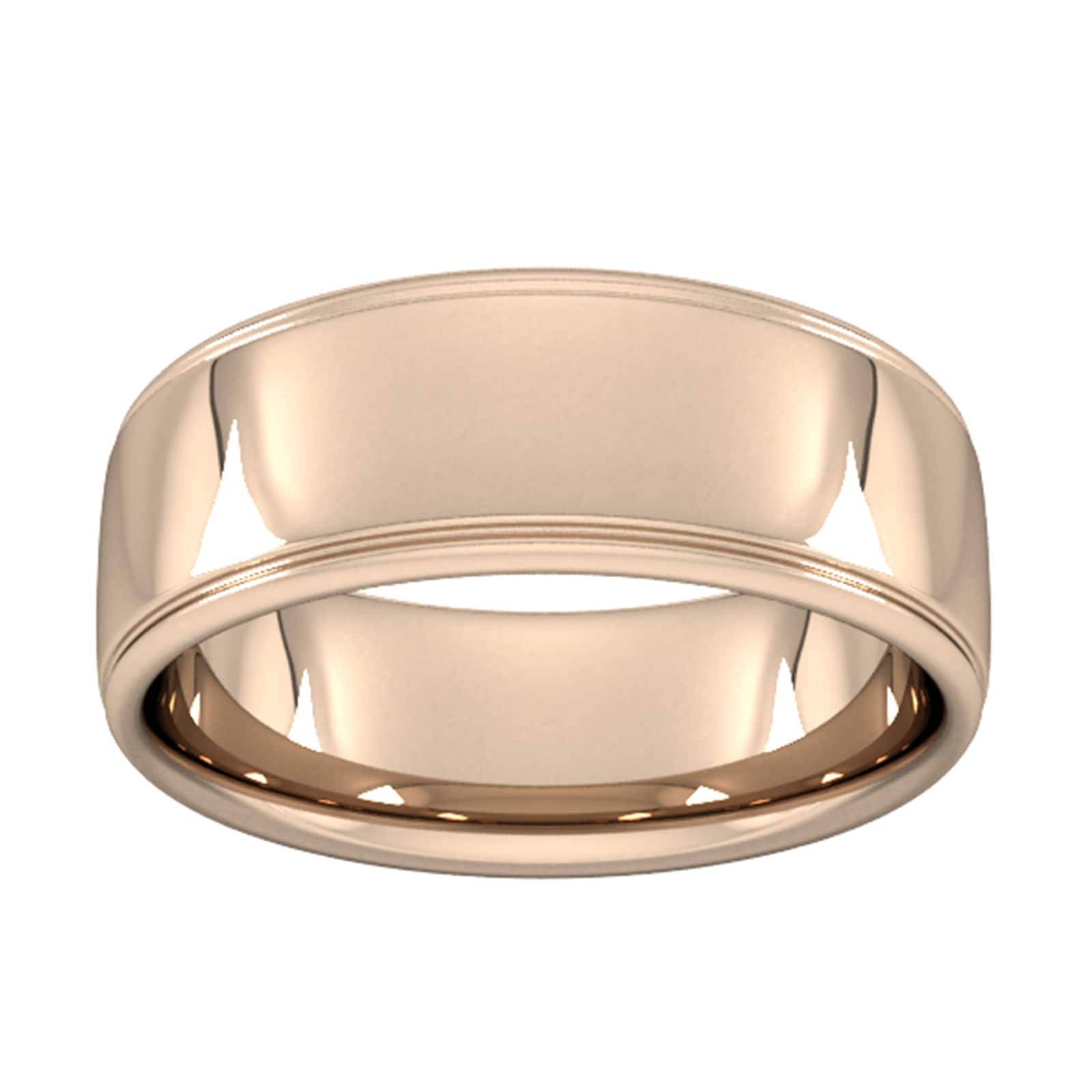8mm Slight Court Standard Polished Finish With Grooves Wedding Ring In 18 Carat Rose Gold - Ring Size P