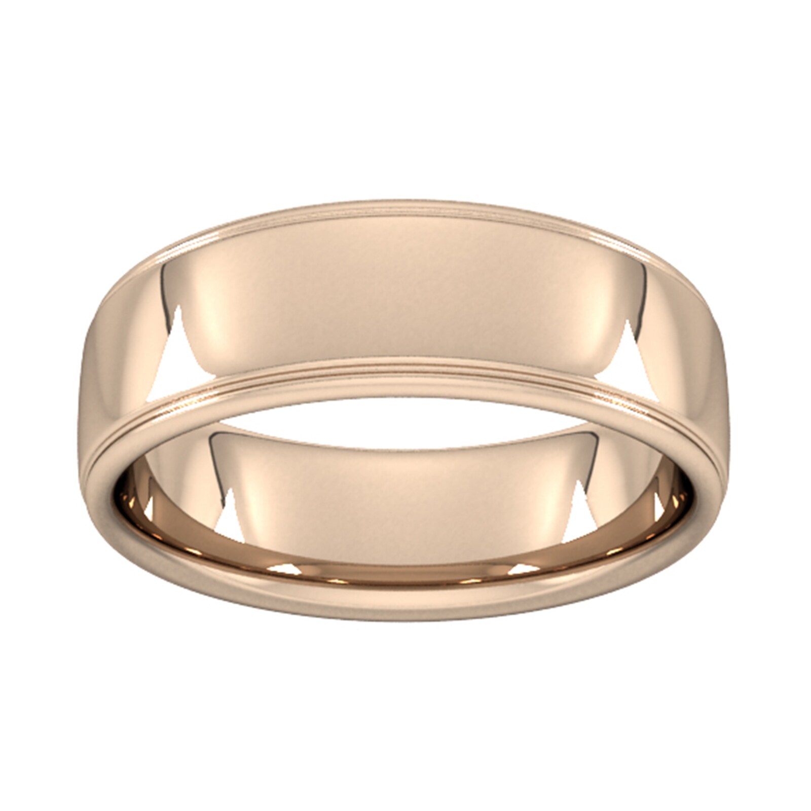 7mm Slight Court Heavy Polished Finish With Grooves Wedding Ring In 18 Carat Rose Gold - Ring Size K