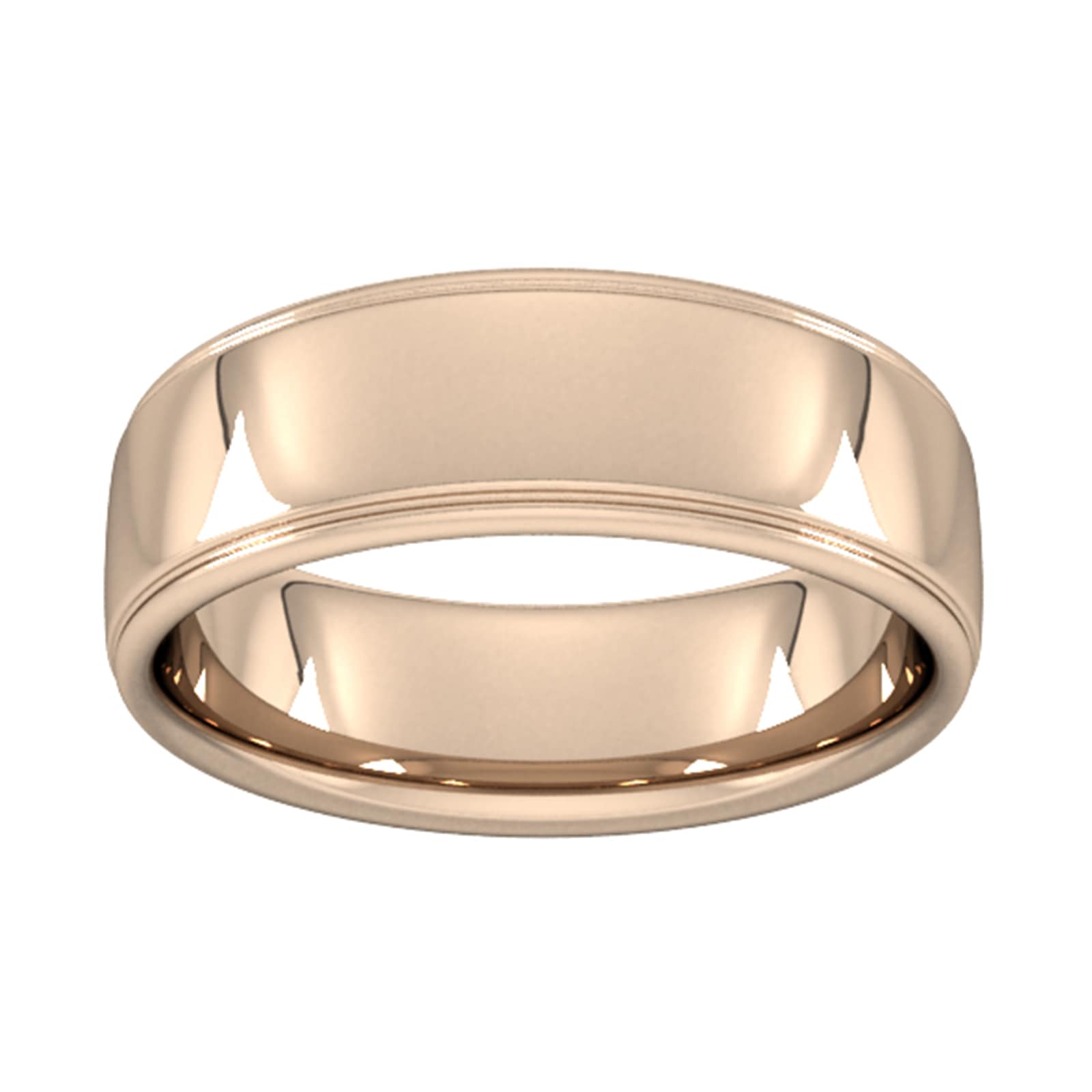 7mm Slight Court Extra Heavy Polished Finish With Grooves Wedding Ring In 18 Carat Rose Gold - Ring Size Y