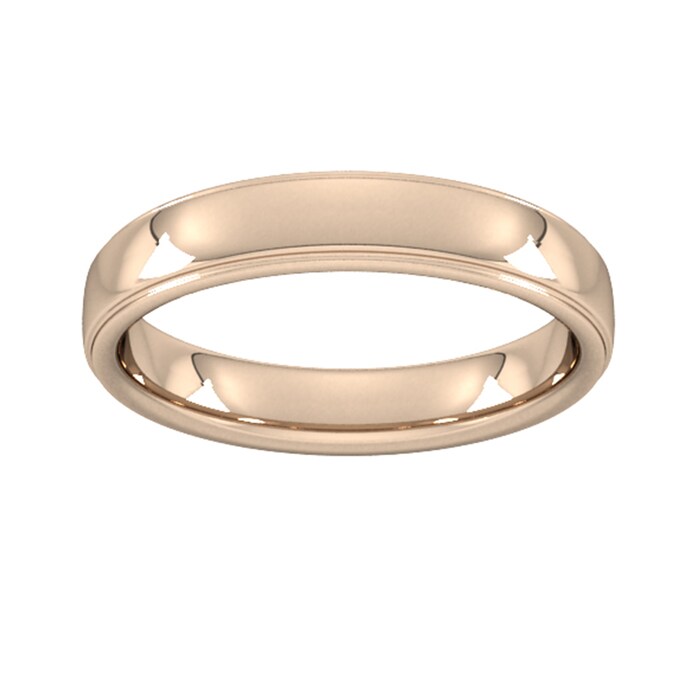 Goldsmiths 4mm Flat Court Heavy Polished Finish With Grooves Wedding Ring In 18 Carat Rose Gold