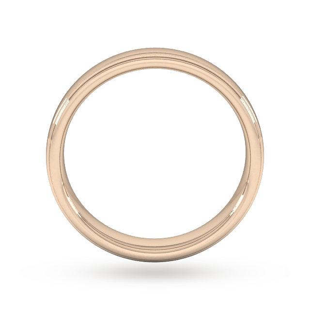 Goldsmiths 4mm Flat Court Heavy Polished Finish With Grooves Wedding Ring In 18 Carat Rose Gold