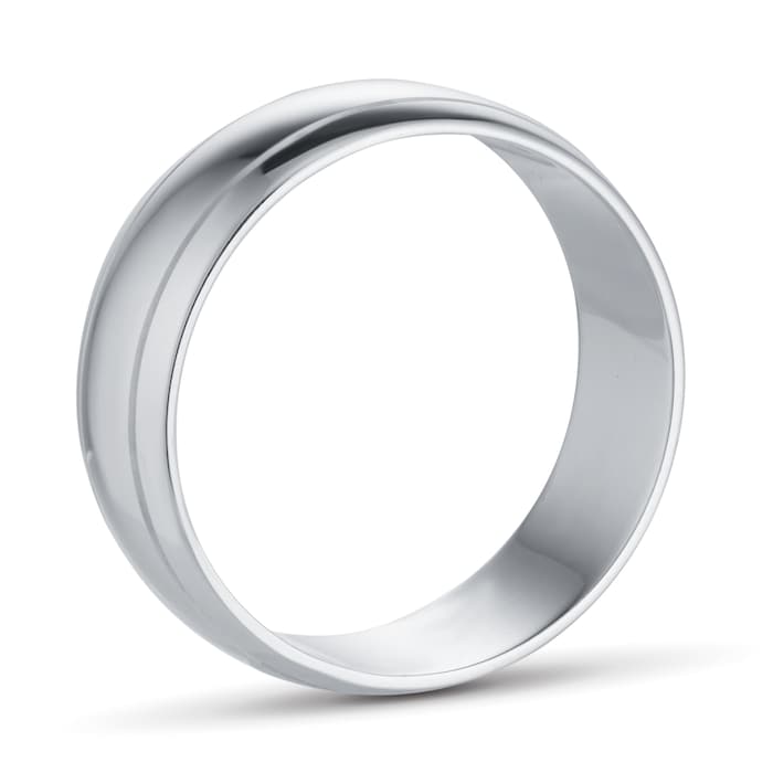 Goldsmiths 8mm D Shape Standard Polished Finish With Grooves Wedding Ring In 9 Carat White Gold