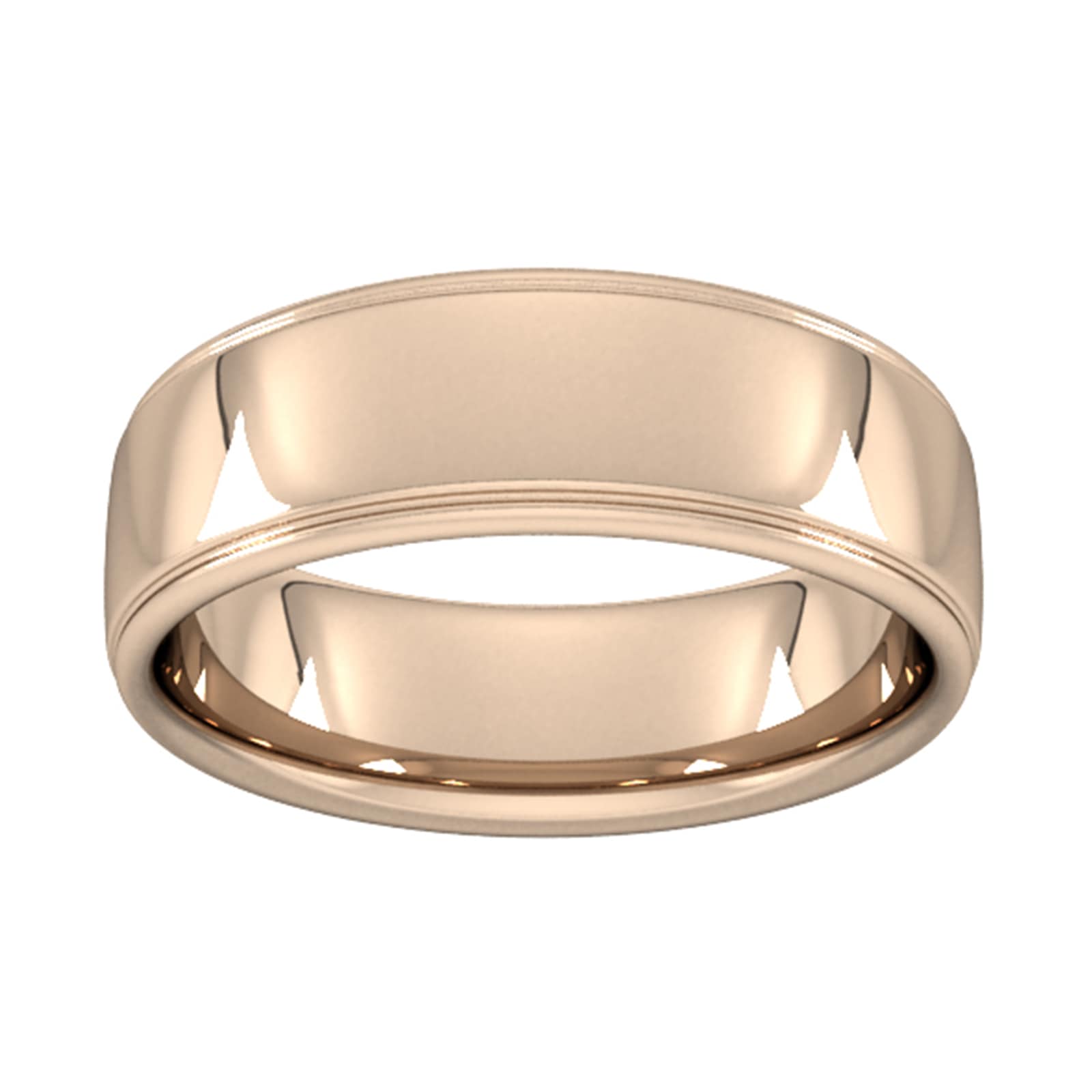 7mm D Shape Heavy Polished Finish With Grooves Wedding Ring In 9 Carat Rose Gold - Ring Size I