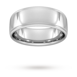 Goldsmiths 8mm D Shape Heavy Polished Finish With Grooves Wedding Ring In 18 Carat White Gold