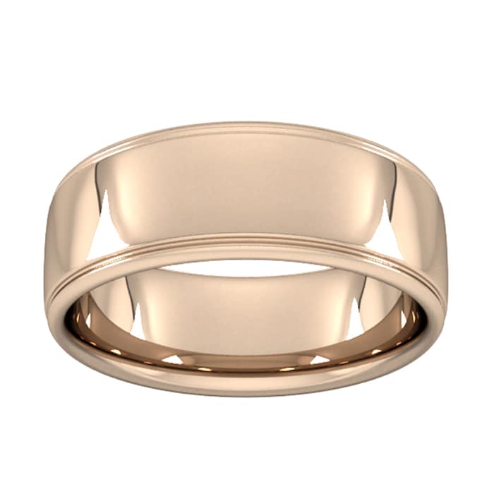 Goldsmiths 8mm D Shape Heavy Polished Finish With Grooves Wedding Ring In 18 Carat Rose Gold