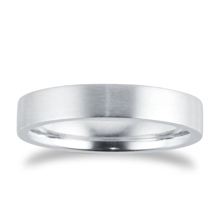 Goldsmiths 4mm Flat Court Heavy Matt Finished Wedding Ring In Platinum