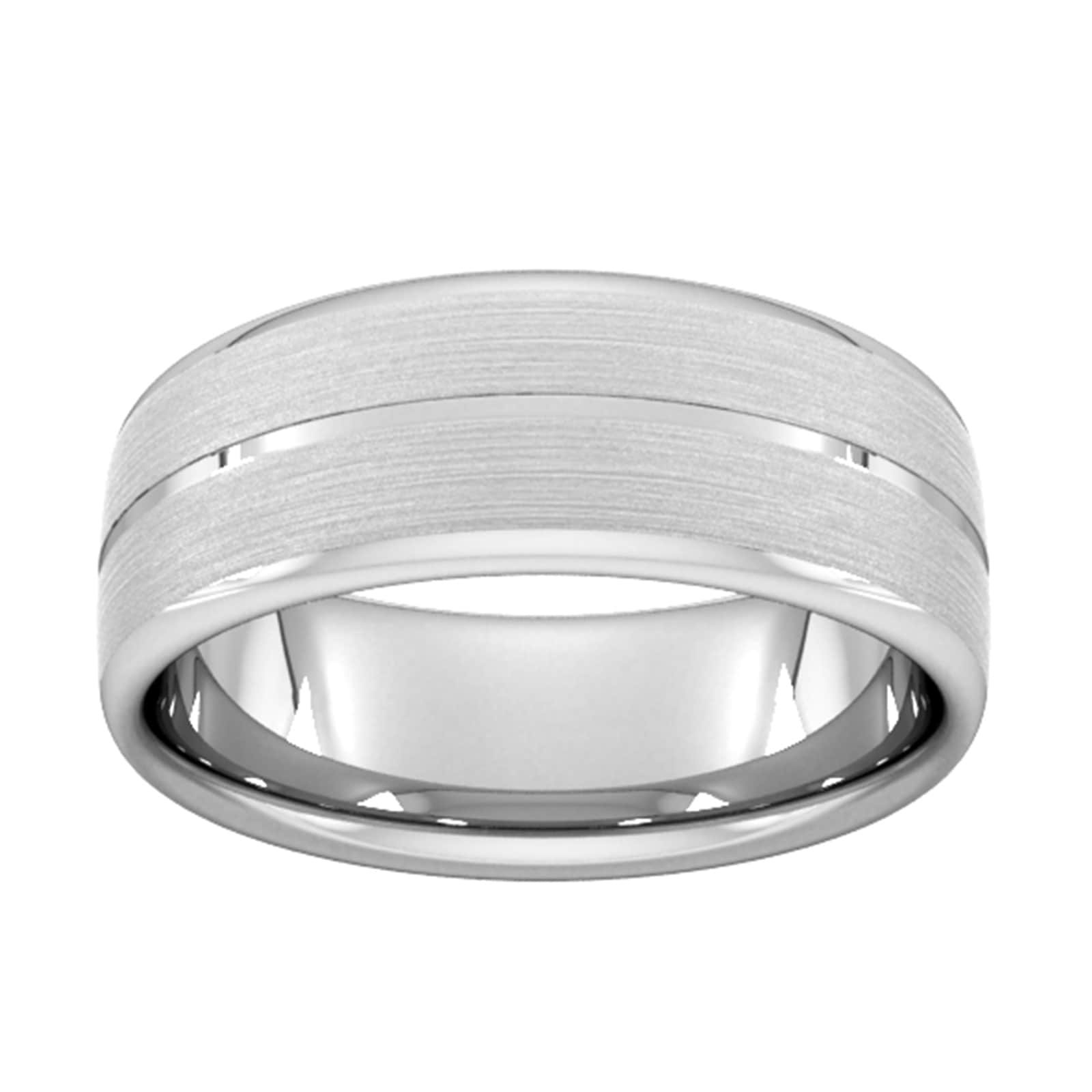 8mm Slight Court Standard Centre Groove With Chamfered Edge Wedding Ring In 9 Carat White Gold - Ring Size P