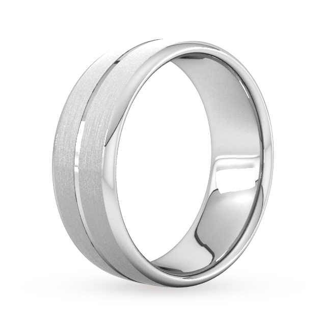 Goldsmiths 8mm Slight Court Standard Centre Groove With Chamfered Edge Wedding Ring In 9 Carat White Gold - Ring Size P