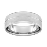 Goldsmiths 7mm Slight Court Heavy Centre Groove With Chamfered Edge Wedding Ring In 9 Carat White Gold