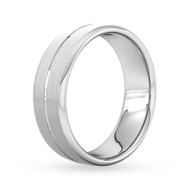 Goldsmiths 7mm Slight Court Heavy Centre Groove With Chamfered Edge Wedding Ring In 9 Carat White Gold