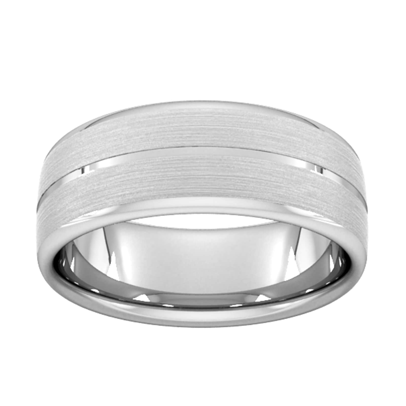 Goldsmiths 8mm Slight Court Heavy Centre Groove With Chamfered Edge Wedding Ring In 9 Carat White Gold