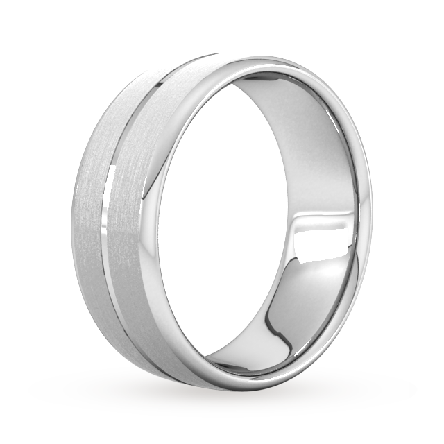 Goldsmiths 8mm Slight Court Heavy Centre Groove With Chamfered Edge Wedding Ring In 9 Carat White Gold