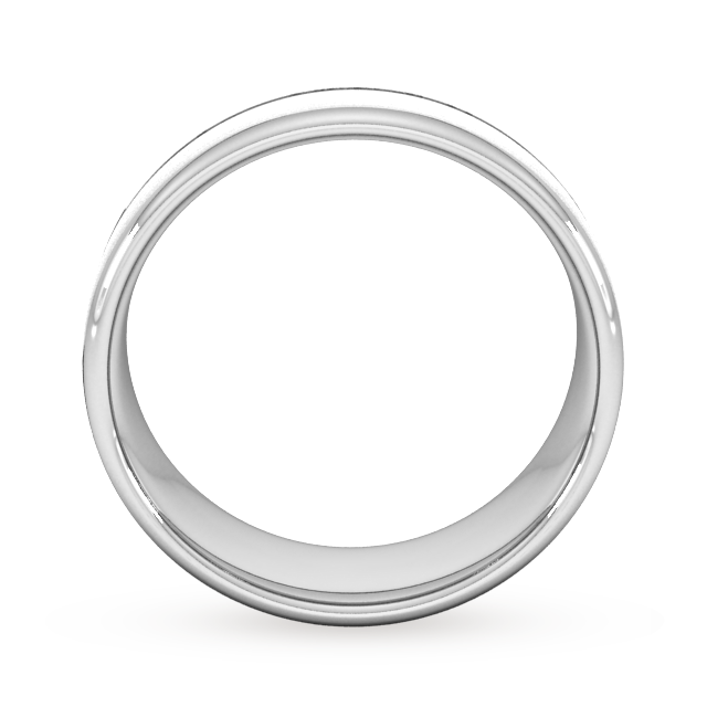 Goldsmiths 8mm Slight Court Heavy Centre Groove With Chamfered Edge Wedding Ring In 9 Carat White Gold