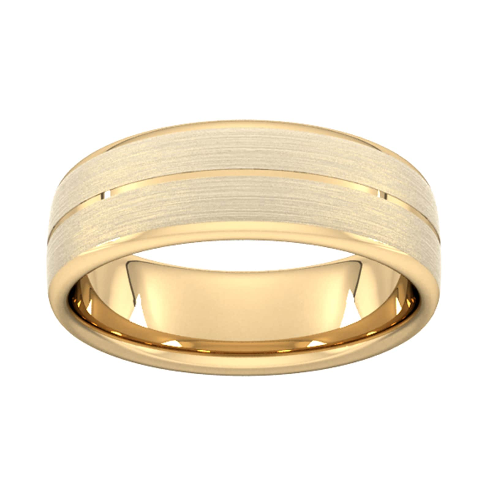 7mm Slight Court Standard Centre Groove With Chamfered Edge Wedding Ring In 9 Carat Yellow Gold - Ring Size N