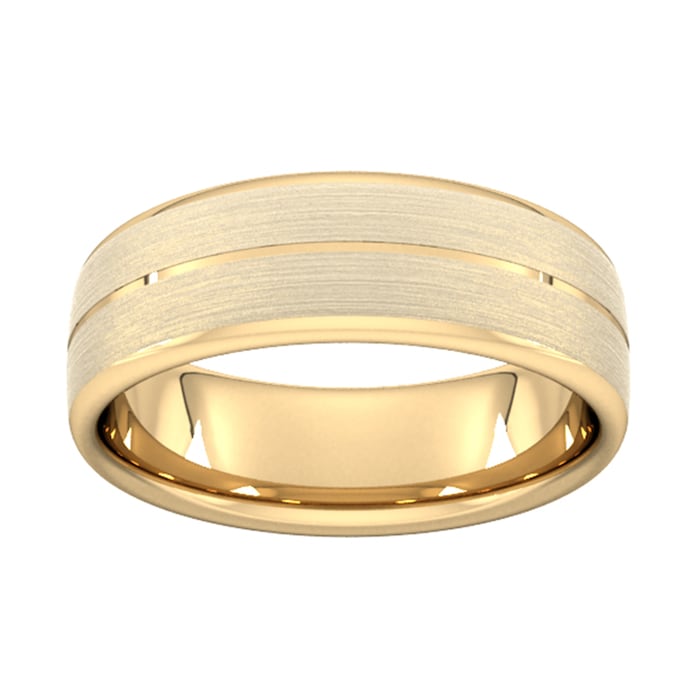 Goldsmiths 7mm Slight Court Standard Centre Groove With Chamfered Edge Wedding Ring In 9 Carat Yellow Gold