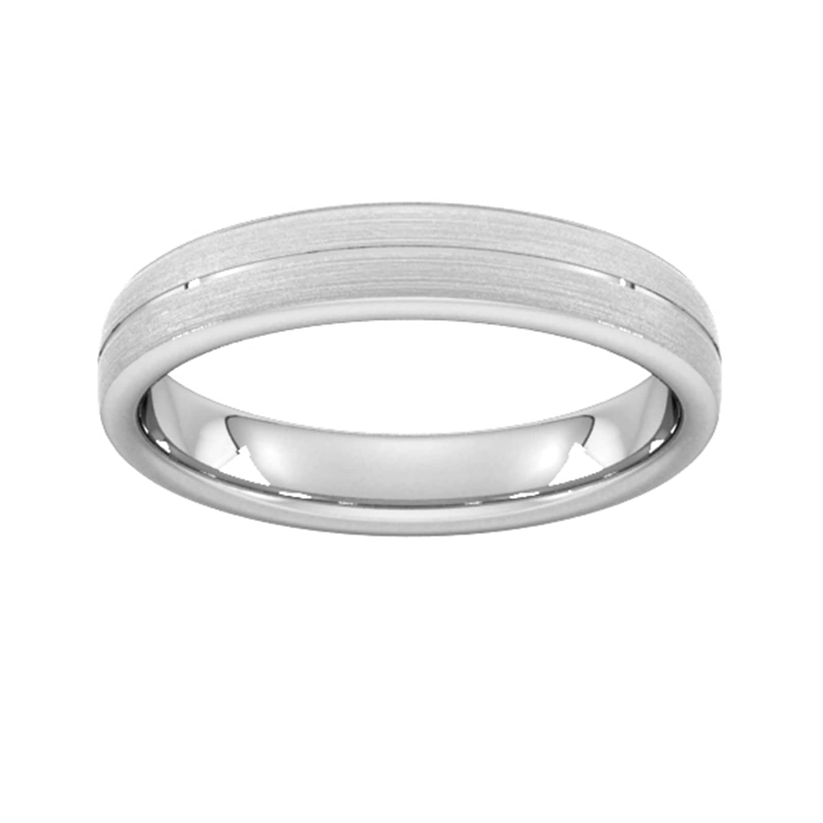 4mm Slight Court Standard Centre Groove With Chamfered Edge Wedding Ring In 18 Carat White Gold - Ring Size U