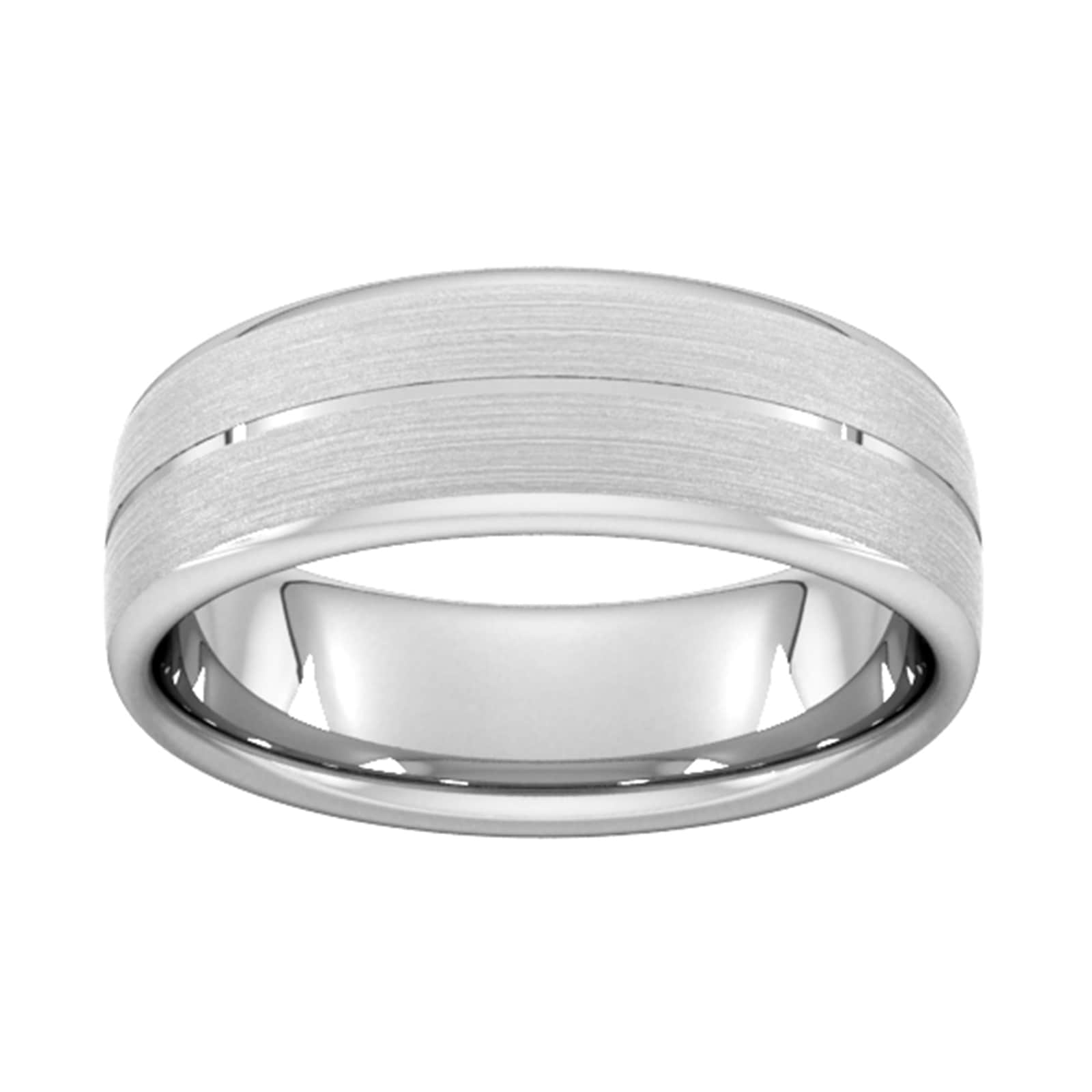 7mm Slight Court Standard Centre Groove With Chamfered Edge Wedding Ring In 18 Carat White Gold - Ring Size O