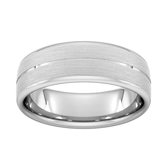 Goldsmiths 7mm Slight Court Heavy Centre Groove With Chamfered Edge Wedding Ring In 18 Carat White Gold
